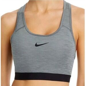 Nike Gray Black Front Swoosh Padded Racerback‎ Athletic Sports Bra Size M